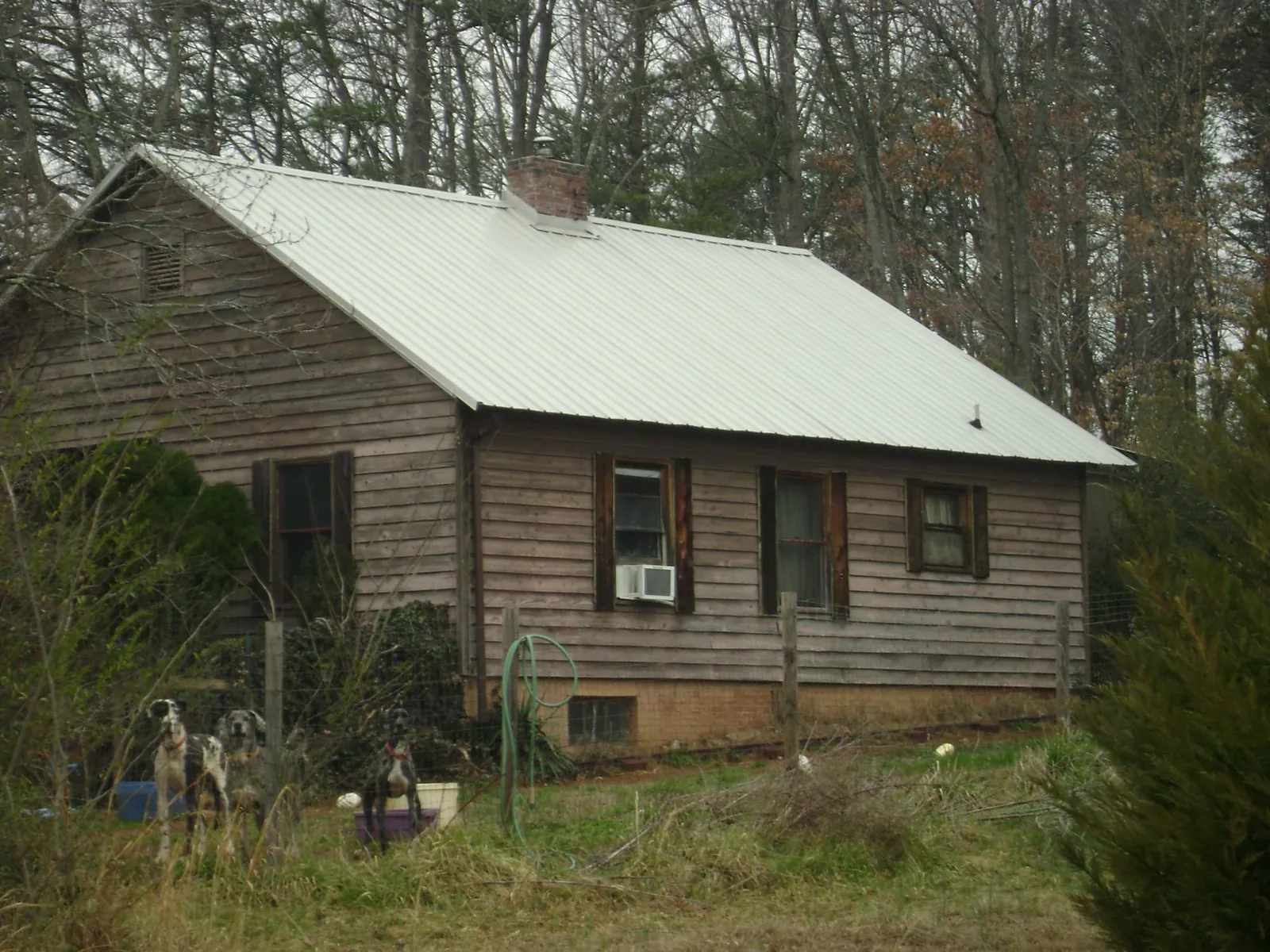 White metal roof on an old wood sided farmhouse, from a Metal Roof Installation job in Sunset Beach